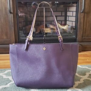 TORY BURCH Purple Saffiano Leather Tote Bag
